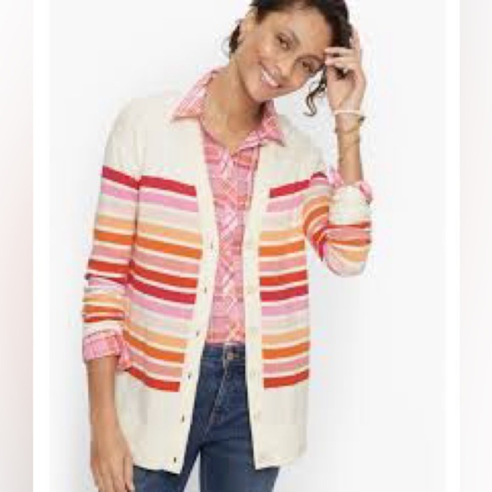 Talbots‎ fun and flirty striped cardigan button front multicolored women's large
